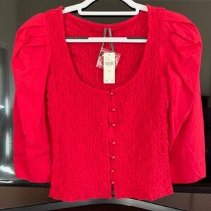 Anthropologie Fitted  Red U-neck Top